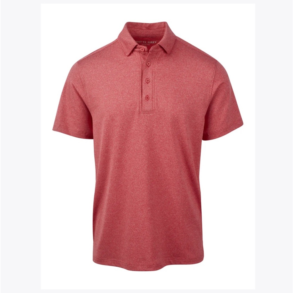 Matte Grey Men's Red Heather Short Sleeve Polo Golf Shirt Size M